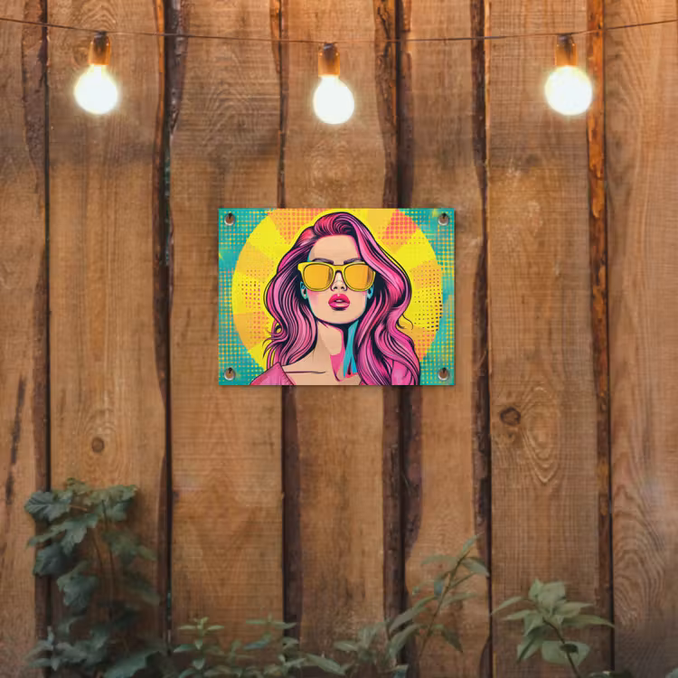 Zonnebril - Vrouw - Zonnig - Geel tuinposter los doek klein -sfeer1
