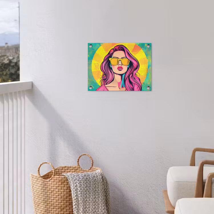 Zonnebril - Vrouw - Zonnig - Geel tuinposter los doek klein -sfeer8