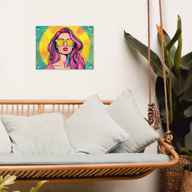 Zonnebril - Vrouw - Zonnig - Geel tuinposter los doek klein -sfeer7
