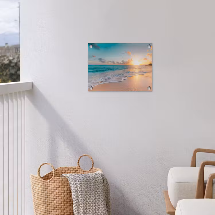 Zonsondergang - Strand - Zee - Zomer - Blauw tuinposter los doek klein -sfeer8