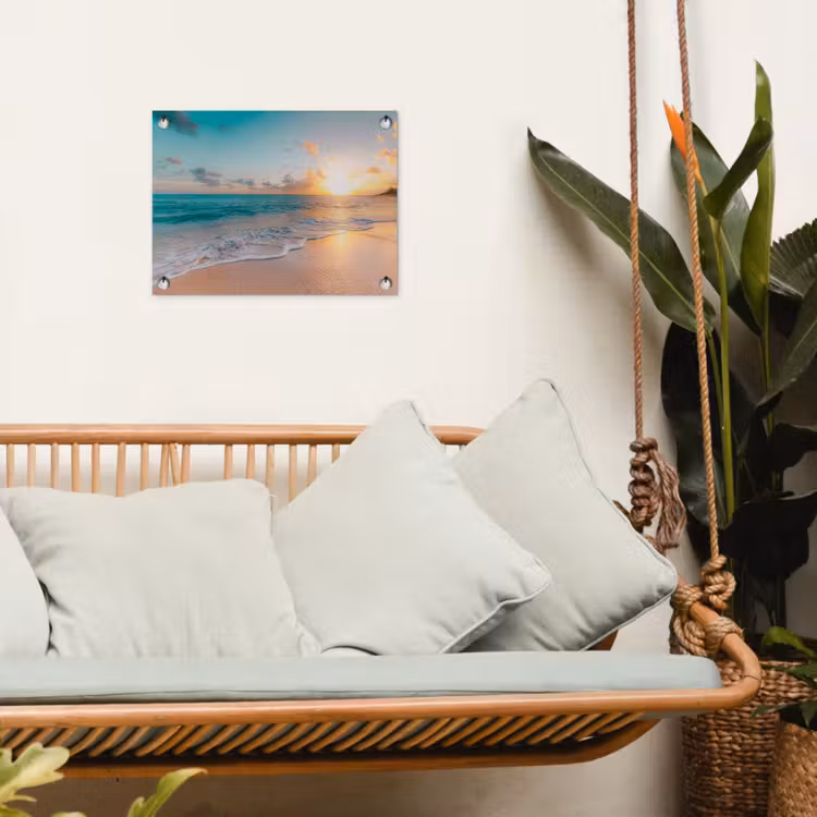 Zonsondergang - Strand - Zee - Zomer - Blauw tuinposter los doek klein -sfeer7