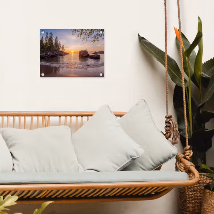 Zonsondergang - Kust - Water - Natuur - Oranje tuinposter los doek klein -sfeer7