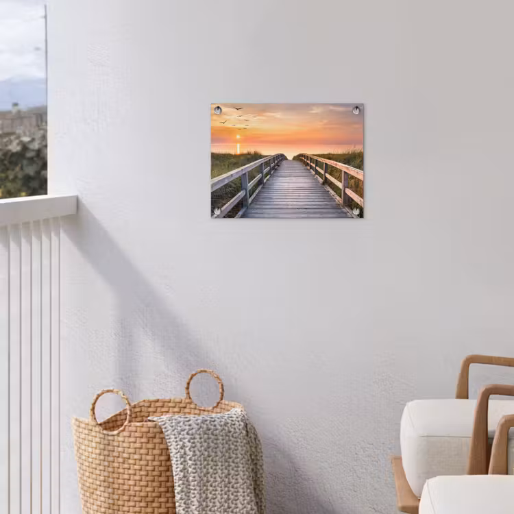 Zonsonderang - Zee - Pad - Gras - Duin - Vogels tuinposter los doek klein -sfeer8