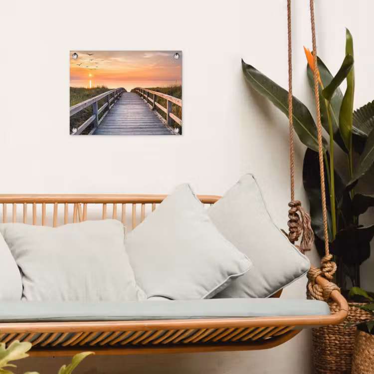 Zonsonderang - Zee - Pad - Gras - Duin - Vogels tuinposter los doek klein -sfeer7