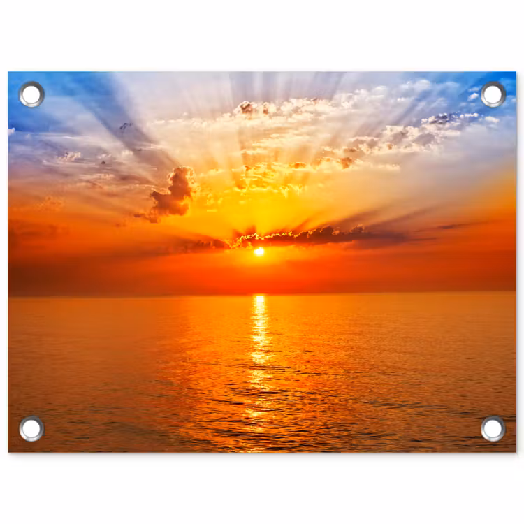 Zonsondergang - Zee - Lucht - Oranje - Horizon - Water tuinposter los doek klein -3d