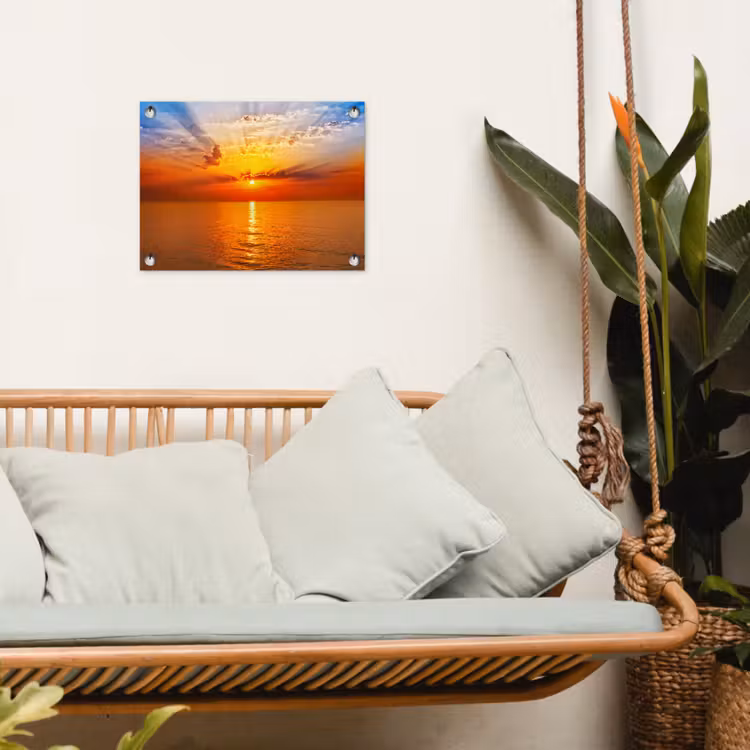 Zonsondergang - Zee - Lucht - Oranje - Horizon - Water tuinposter los doek klein -sfeer7