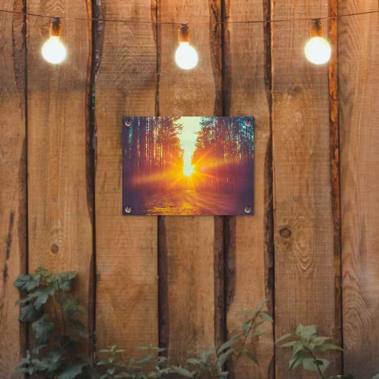 Zonsondergang - Bomen - Bos - Natuur tuinposter los doek klein -sfeer1