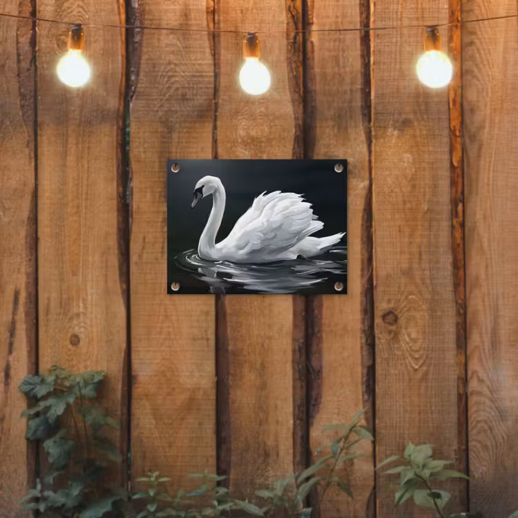 Zwaan - Water - Natuur - Realistisch - Wit tuinposter los doek klein -sfeer1