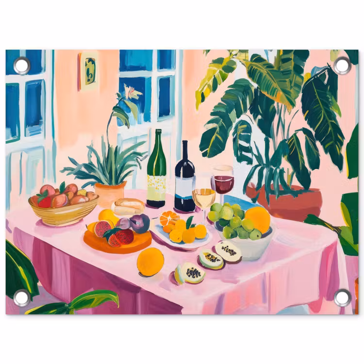 Tafel - Wijn - Fruit tuinposter los doek klein -3d