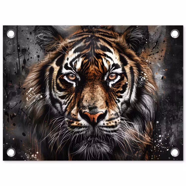 Tijger - Dieren - Portret - Luxe - Zwart tuinposter los doek klein -3d