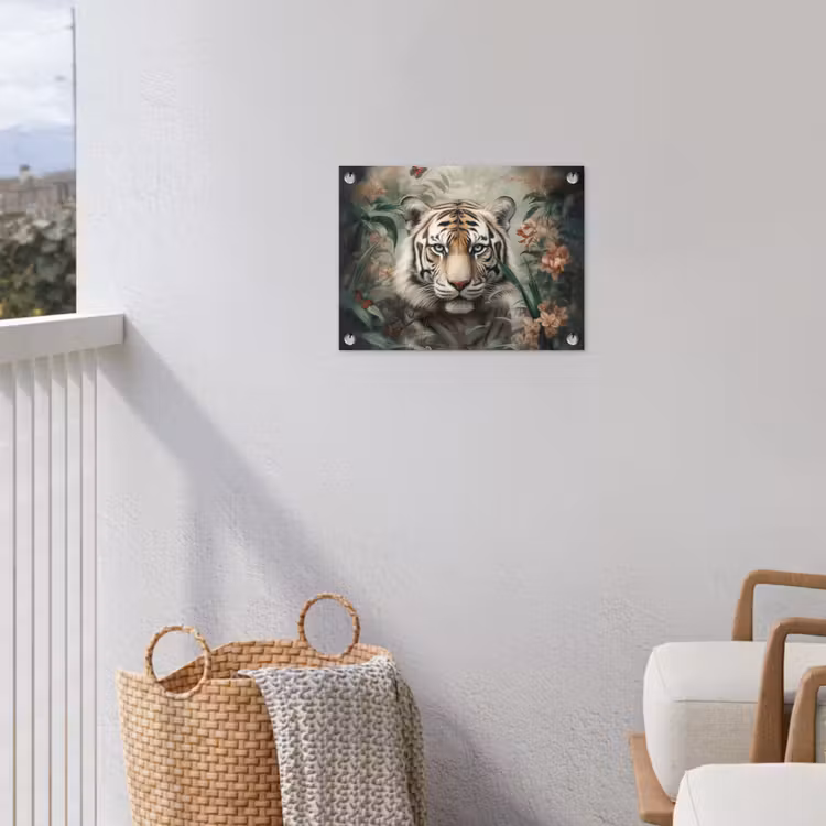 Tijger - Vlinders - Dieren - Jungle - Bloemen tuinposter los doek klein -sfeer8