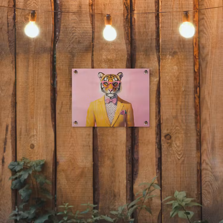 Tijger - Bril - Geel - Jasje tuinposter los doek klein -sfeer1
