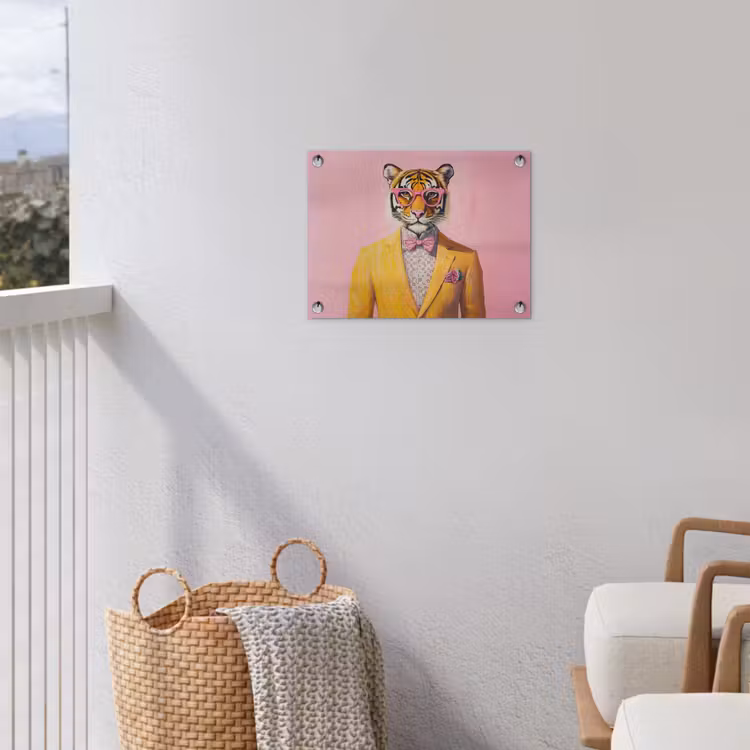 Tijger - Bril - Geel - Jasje tuinposter los doek klein -sfeer8