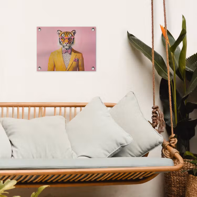 Tijger - Bril - Geel - Jasje tuinposter los doek klein -sfeer7