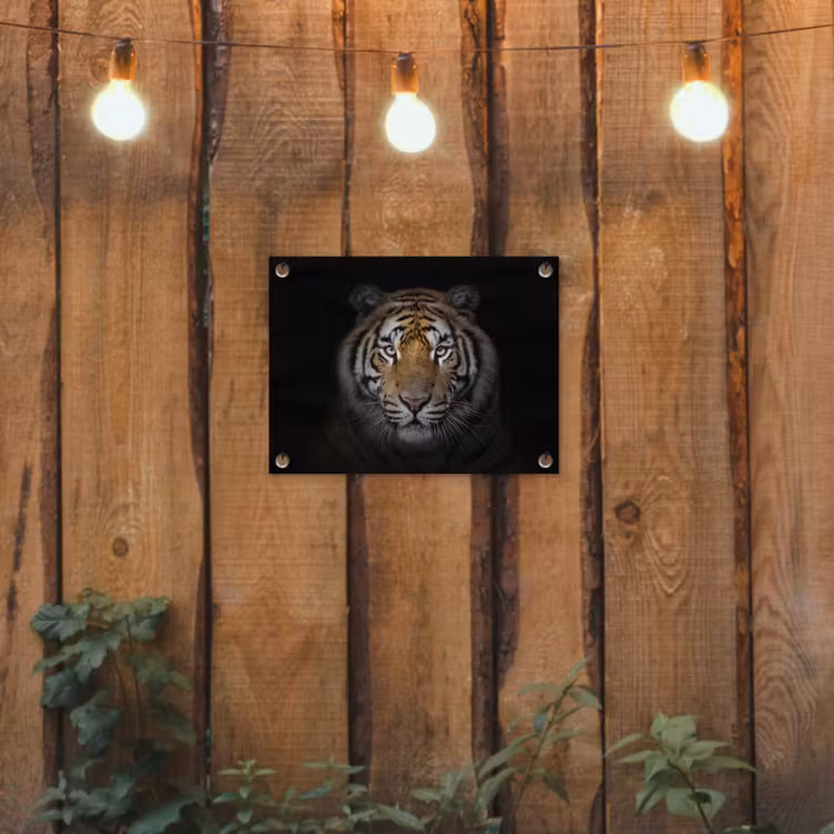 Tijger in de schaduw tuinposter los doek klein -sfeer1