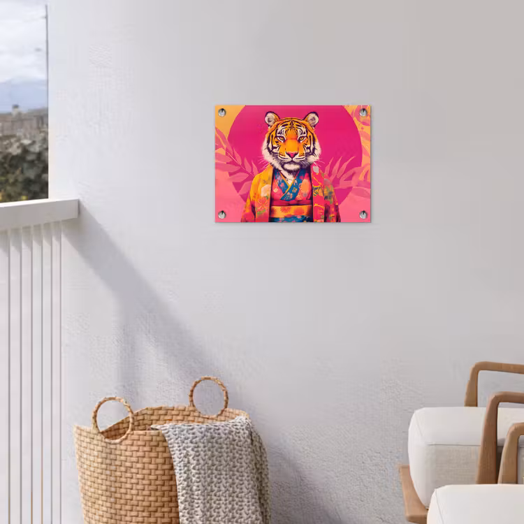 Tijger - Kimono - Planten - Roze tuinposter los doek klein -sfeer8