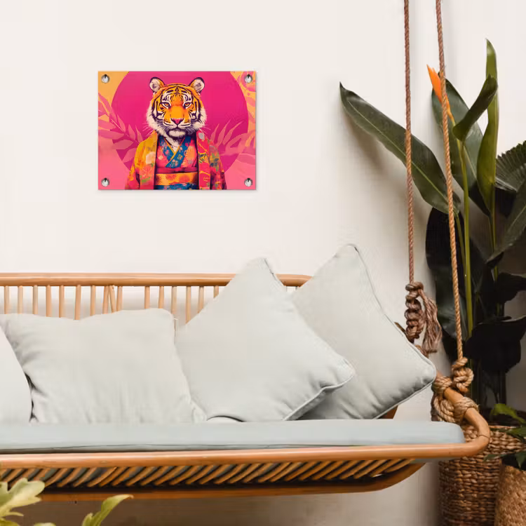 Tijger - Kimono - Planten - Roze tuinposter los doek klein -sfeer7