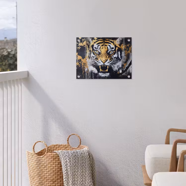 Tijger - Verfspatten - Goud tuinposter los doek klein -sfeer8