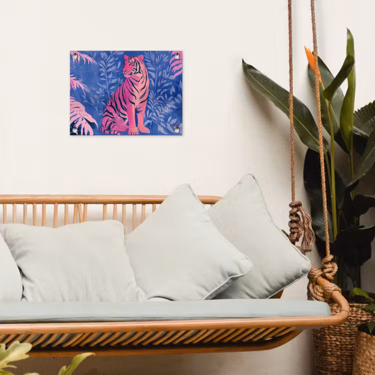 Tijger - Roze - Bladeren - Jungle tuinposter los doek klein -sfeer7