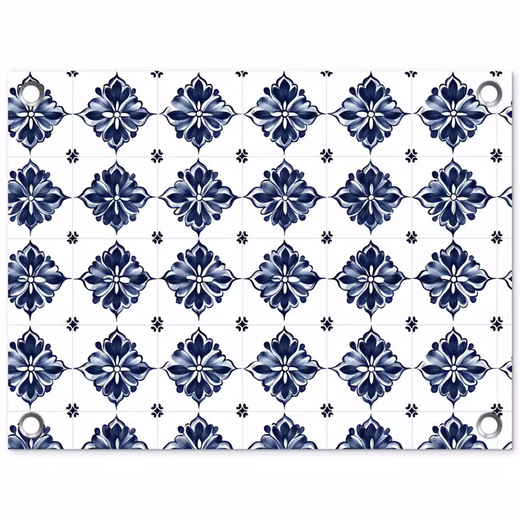 Tegelmotief - Blauw - Wit - Bloem tuinposter los doek klein 239 -3d