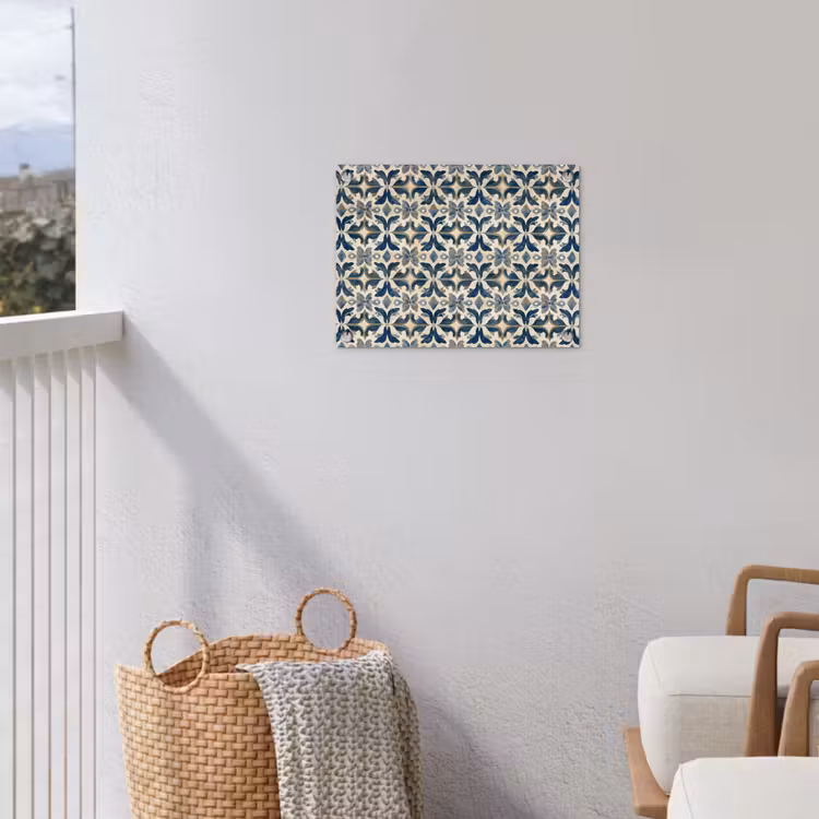 Tegel - Patroon - Blauw - Beige tuinposter los doek klein 239 -sfeer8