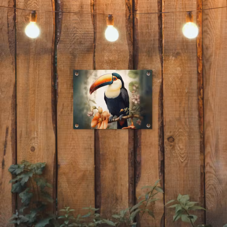 Toekan - Vogel - Bloemen - Planten tuinposter los doek klein -sfeer1