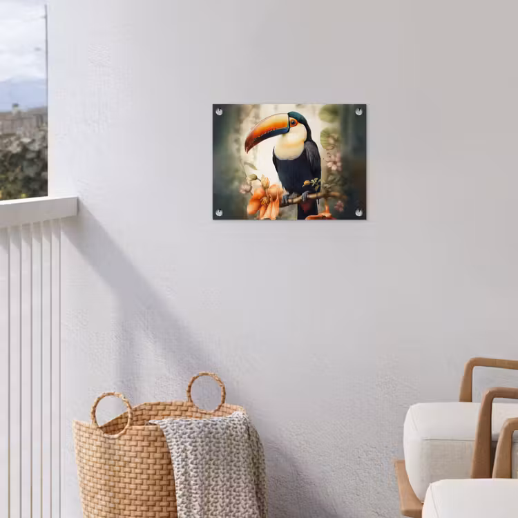 Toekan - Vogel - Bloemen - Planten tuinposter los doek klein -sfeer8