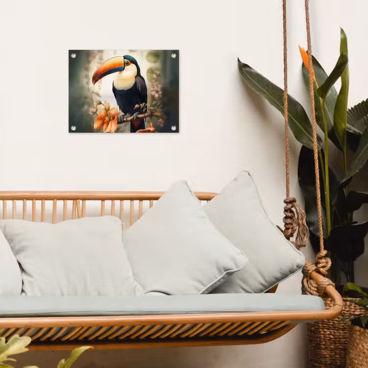 Toekan - Vogel - Bloemen - Planten tuinposter los doek klein -sfeer7