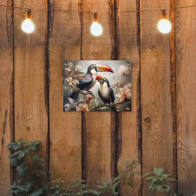 Toekan - Vogels - Bloemen - Jungle tuinposter los doek klein -sfeer1