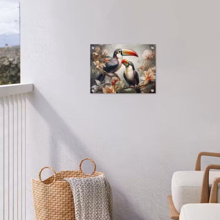 Toekan - Vogels - Bloemen - Jungle tuinposter los doek klein -sfeer8