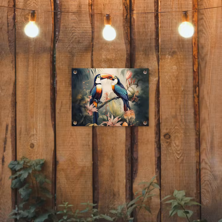 Toekan - Vogels - Bloemen - Natuur - Jungle tuinposter los doek klein -sfeer1