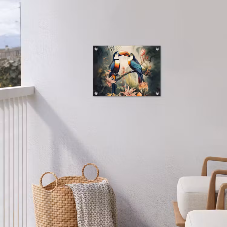 Toekan - Vogels - Bloemen - Natuur - Jungle tuinposter los doek klein -sfeer8