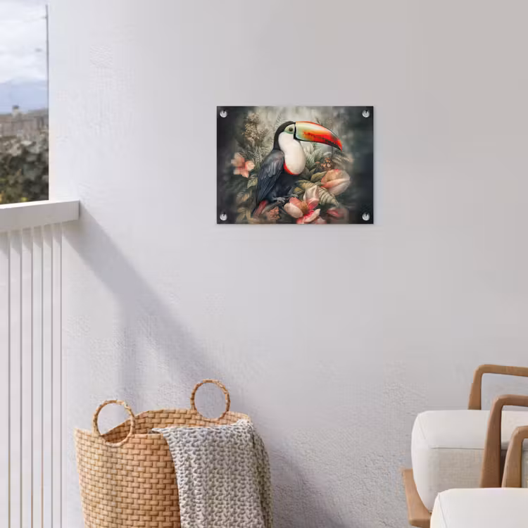Toekan - Vogels - Bloemen - Planten - Tropisch tuinposter los doek klein -sfeer8