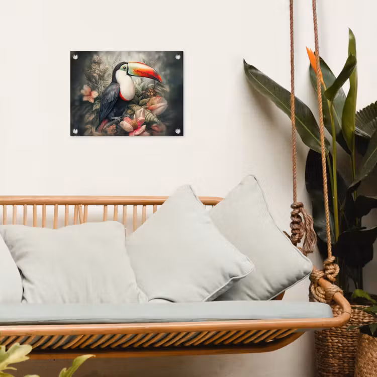 Toekan - Vogels - Bloemen - Planten - Tropisch tuinposter los doek klein -sfeer7