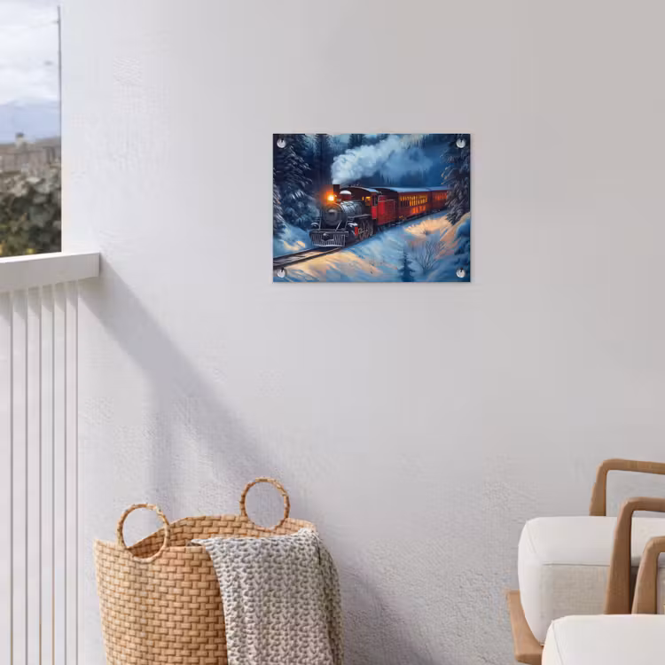 Trein - Kerst - Sneeuw - Kersttrein tuinposter los doek klein -sfeer8