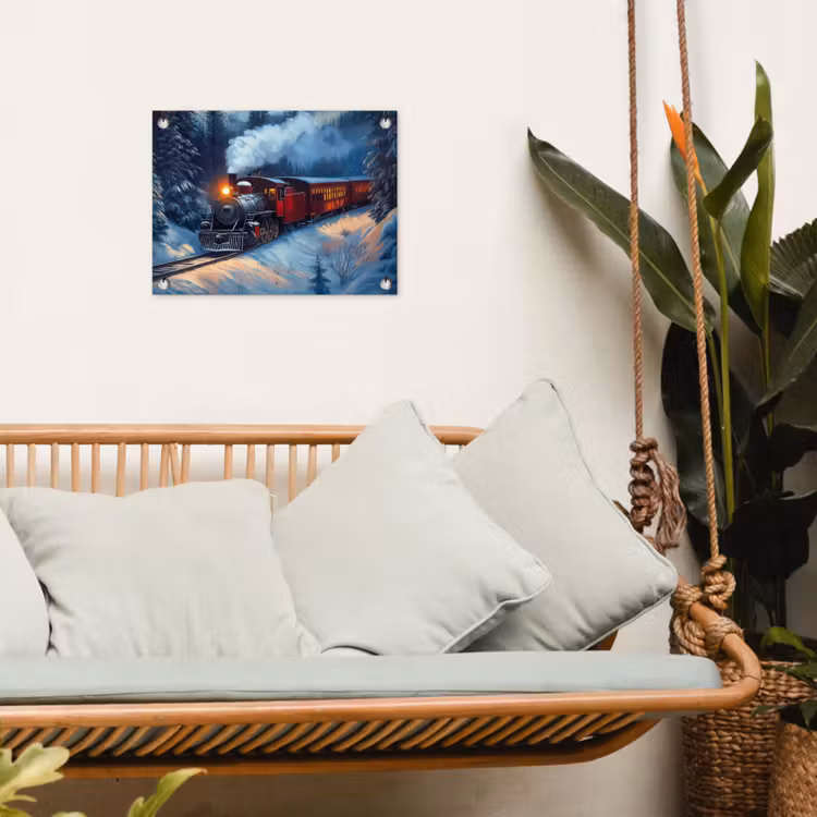Trein - Kerst - Sneeuw - Kersttrein tuinposter los doek klein -sfeer7