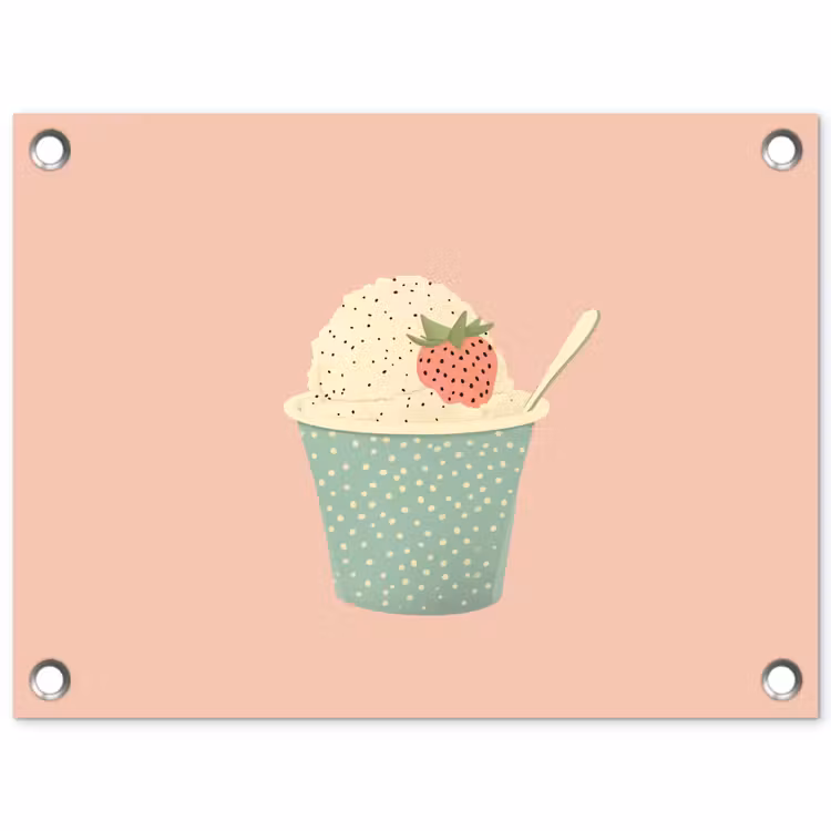 Bakje - Ijs - Aardbei - Roze tuinposter los doek klein -3d