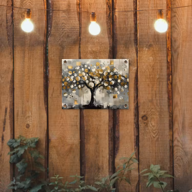 Boom - Abstract - Beige - Goud - Zwart tuinposter los doek klein -sfeer1
