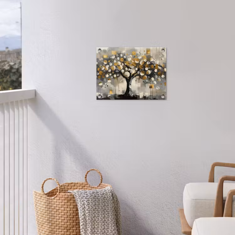 Boom - Abstract - Beige - Goud - Zwart tuinposter los doek klein -sfeer8