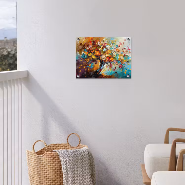 Boom - Abstract - Kleurrijk - Bloemen tuinposter los doek klein -sfeer8