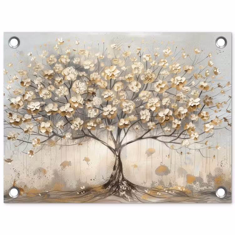 Boom - Beige - Goud - Verflook - Grijs tuinposter los doek klein -3d