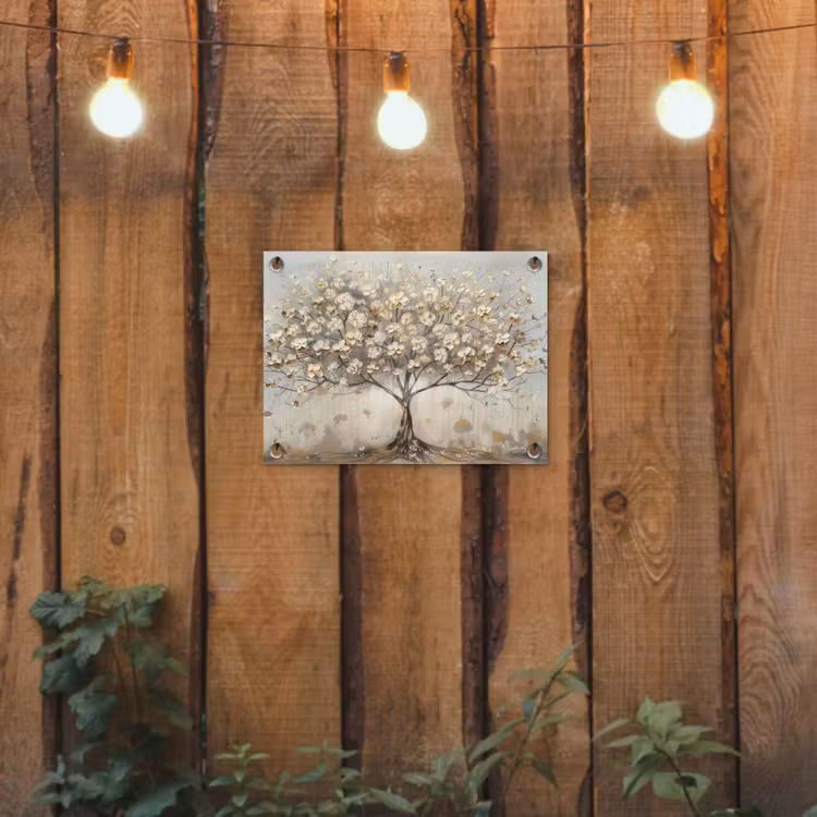 Boom - Beige - Goud - Verflook - Grijs tuinposter los doek klein -sfeer1