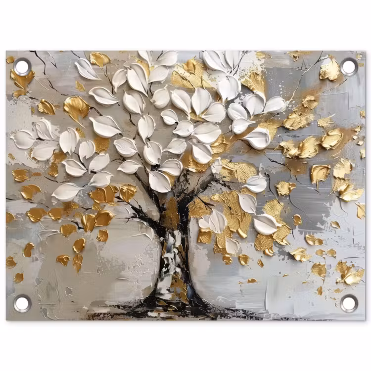 Boom - Beige - Grijs - Goud - Abstract tuinposter los doek klein -3d