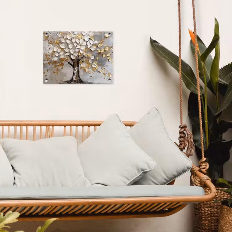 Boom - Beige - Grijs - Goud - Abstract tuinposter los doek klein -sfeer7