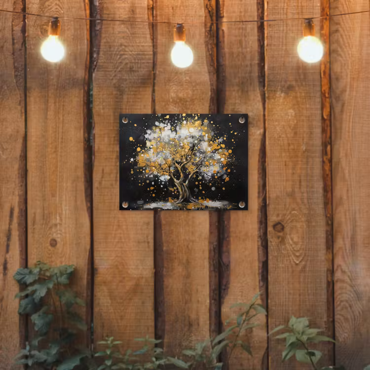 Boom - Zwart - Goud - Wit - Modern tuinposter los doek klein -sfeer1