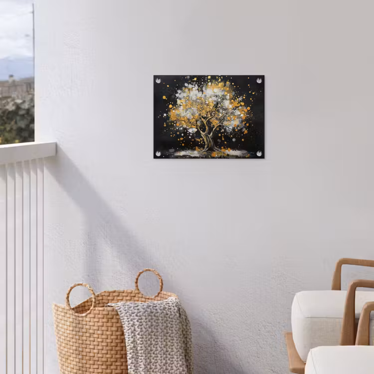 Boom - Zwart - Goud - Wit - Modern tuinposter los doek klein -sfeer8