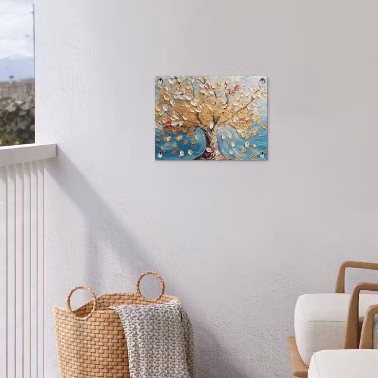 Boom - Blauw - Goud - Abstract - Modern tuinposter los doek klein -sfeer8