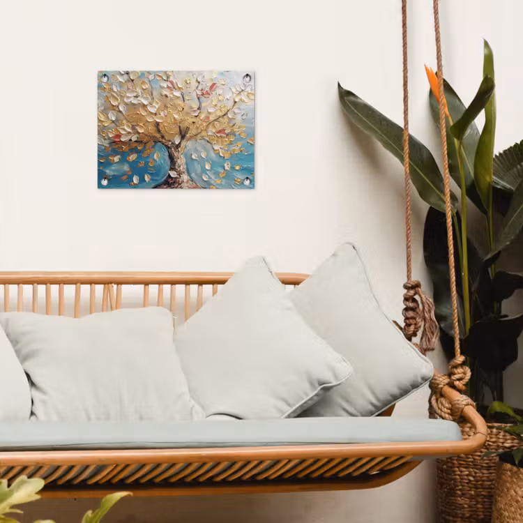 Boom - Blauw - Goud - Abstract - Modern tuinposter los doek klein -sfeer7