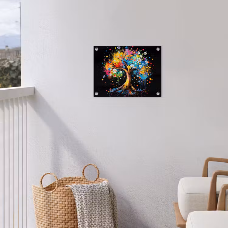 Boom - Kleurrijk - Bloemen - Zwart tuinposter los doek klein -sfeer8