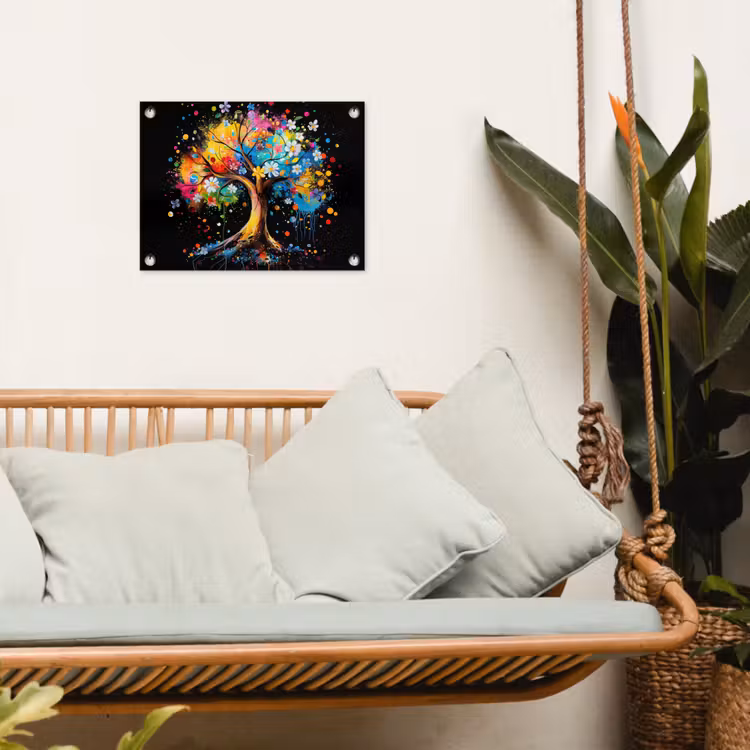 Boom - Kleurrijk - Bloemen - Zwart tuinposter los doek klein -sfeer7